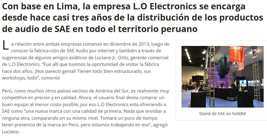 SAE Audio与其秘鲁代理商L.O电子公司